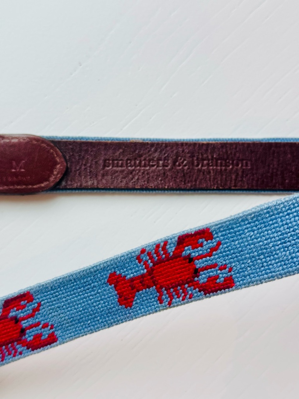Smathers & Branson Kids Red Lobster Blue Needlepoint Belt - Boys Medium